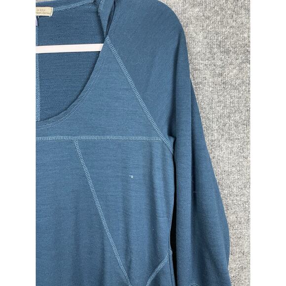 Ibex Sweater Dress Women's Large Blue Merino Wool Pockets Hooded Tunic - Picture 4 of 14